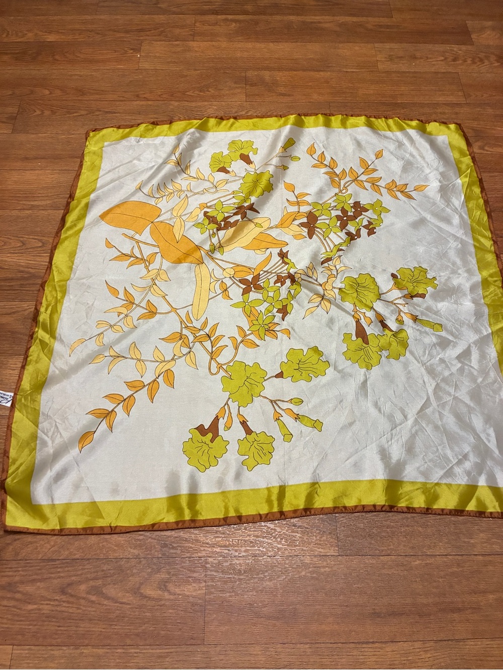 Vintage F.W. Woolworth Co Primstyle Floral Scarf in Lime Green and Mustard